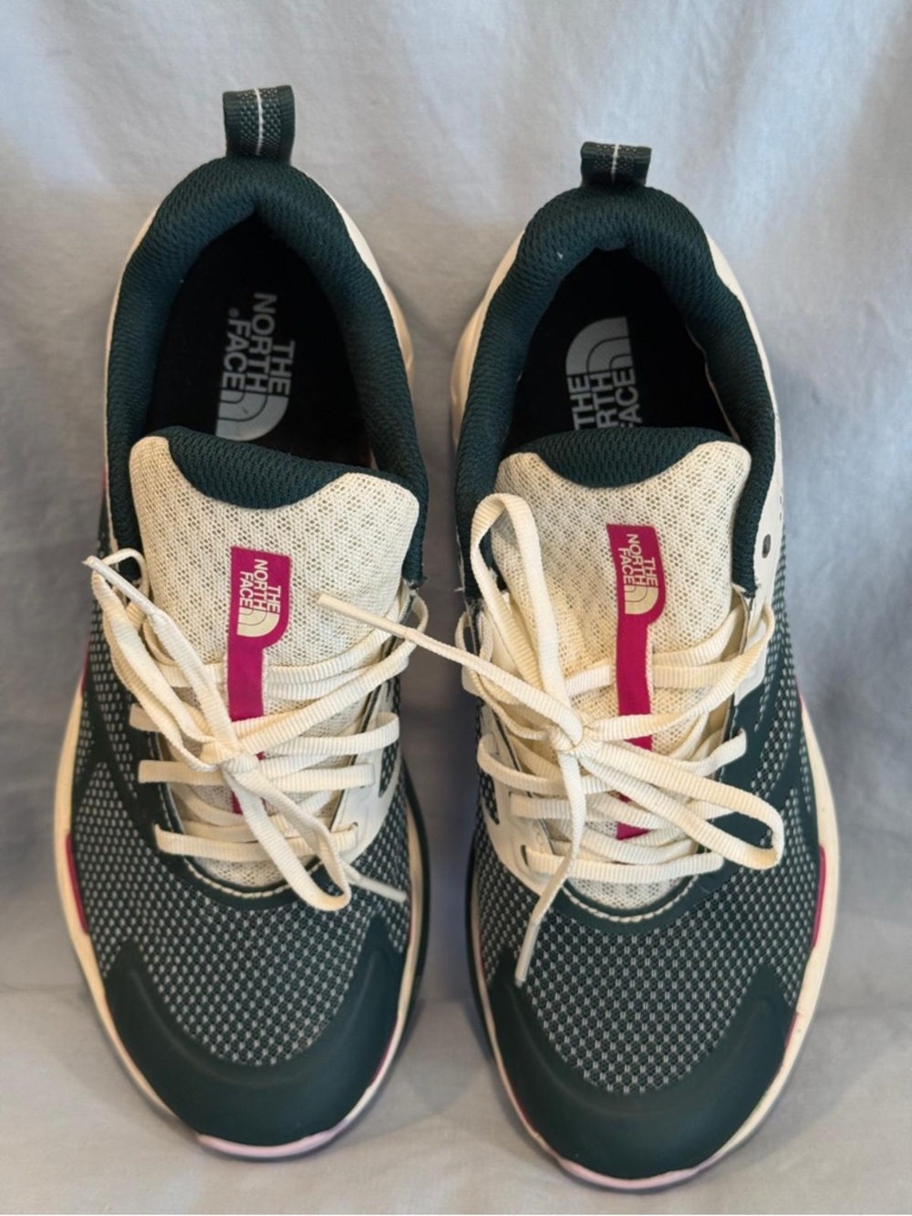 The North Face Women’s Dark Green & Cream Trail Runners with Pink Accent